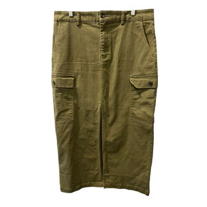 Jason Wu Cargo Midi Olive Green Skirt Size Large Casual Stretch Pockets Slit